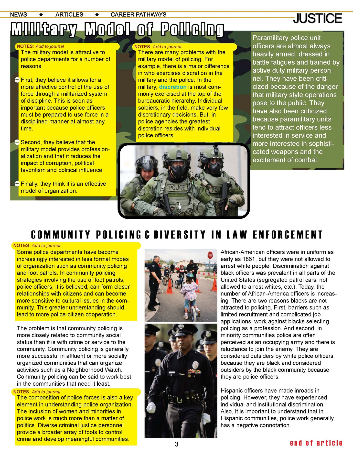 LEVELS OF LAW ENFORCEMENT - Criminal Justice Periodical and Worksheet w/Accommodations