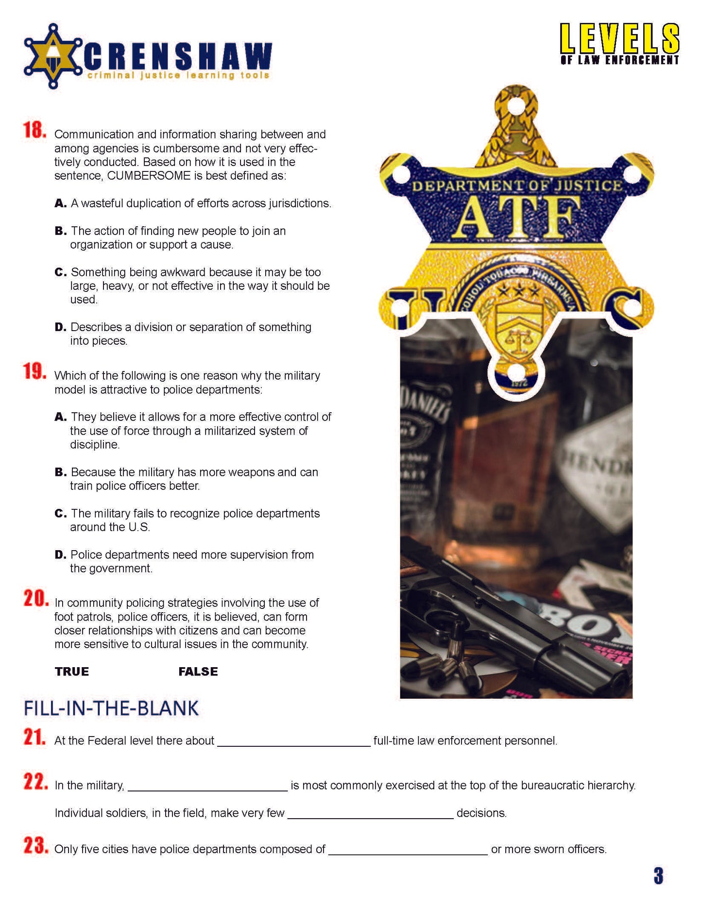 LEVELS OF LAW ENFORCEMENT - Criminal Justice Periodical and Worksheet w/Accommodations