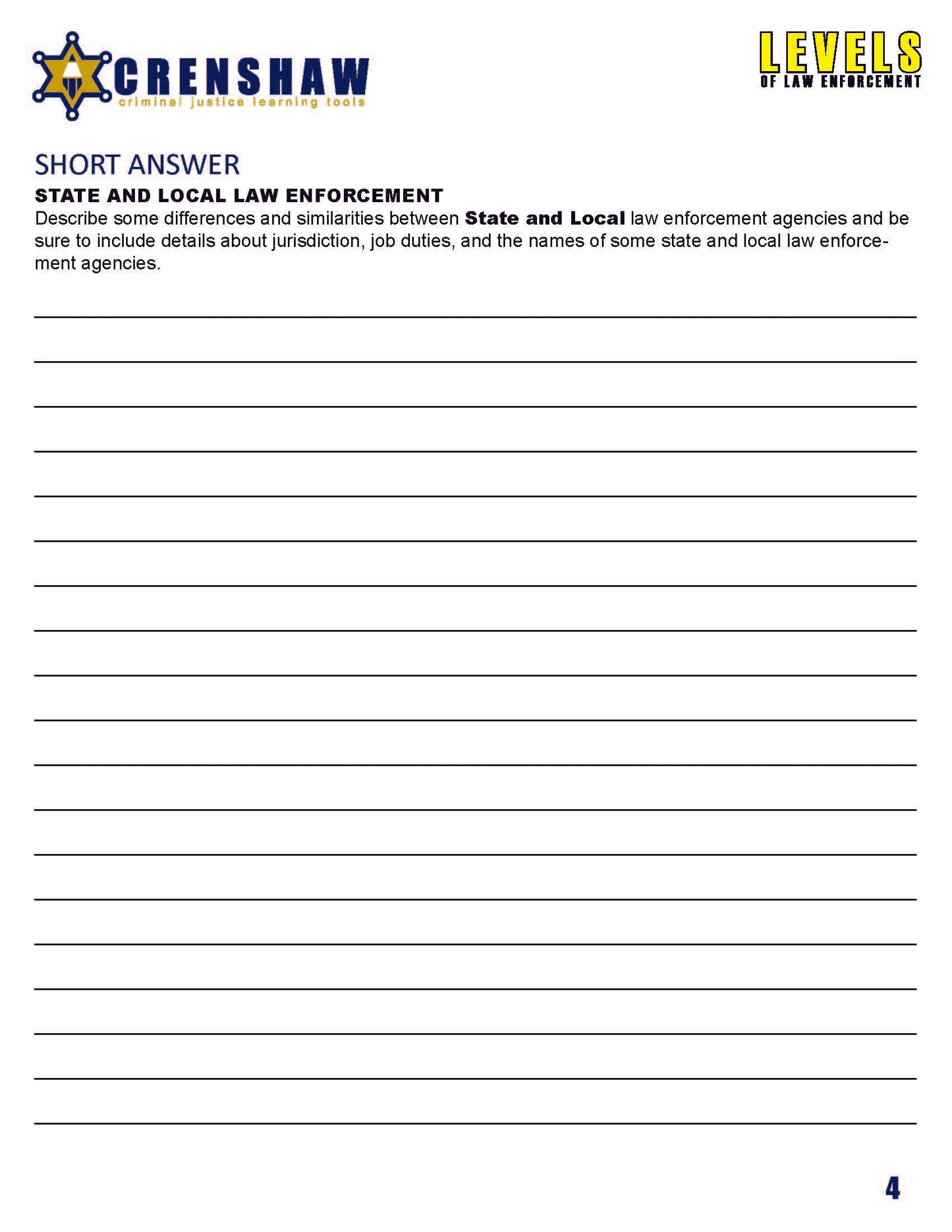 LEVELS OF LAW ENFORCEMENT - Criminal Justice Periodical and Worksheet w/Accommodations