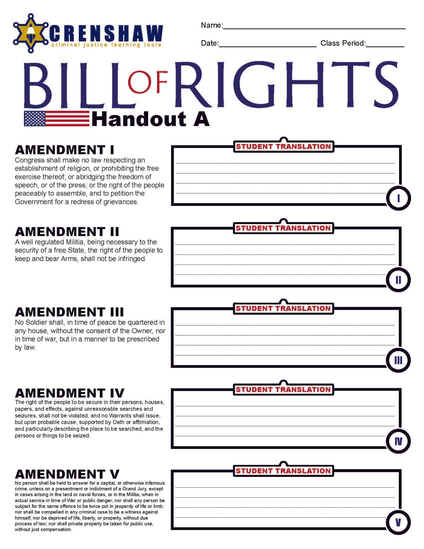 Criminal Justice BILL OF RIGHTS Lesson Bundle