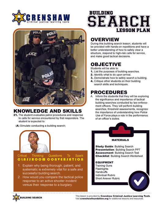 Law Enforcement BUILDING SEARCH Lesson Bundle