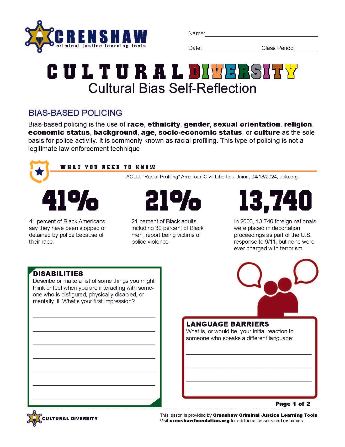 Law Enforcement CULTURAL DIVERSITY Lesson Bundle