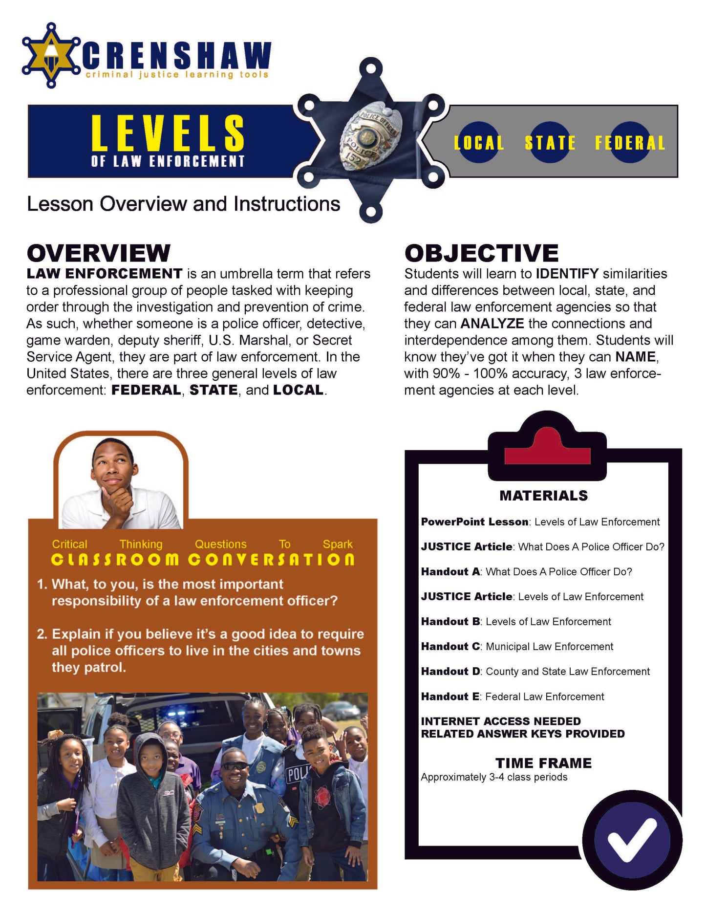 Criminal Justice LEVELS OF LAW ENFORCEMENT Lesson Bundle