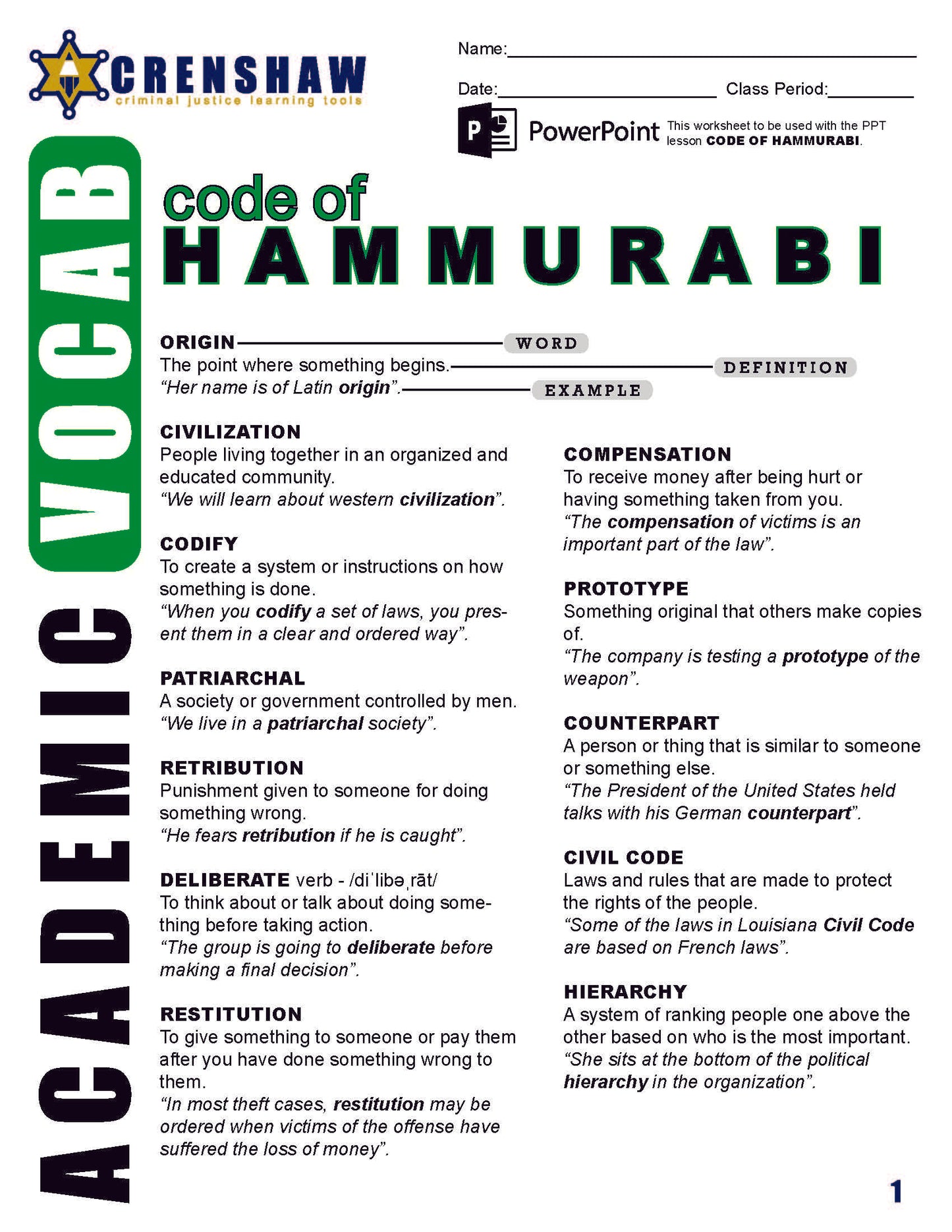 Code of Hammurabi - Criminal Justice PowerPoint Lesson