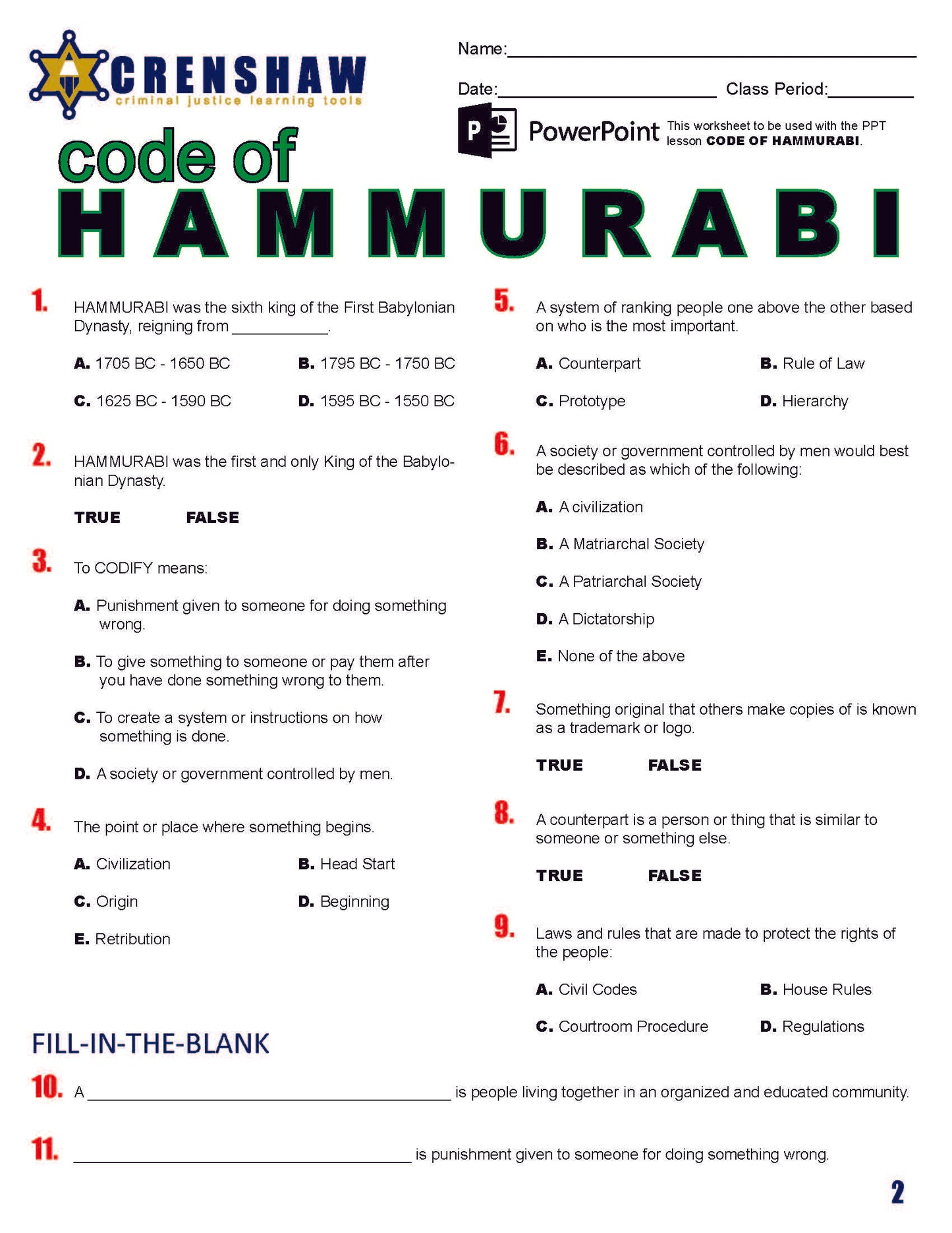 Code of Hammurabi - Criminal Justice PowerPoint Lesson