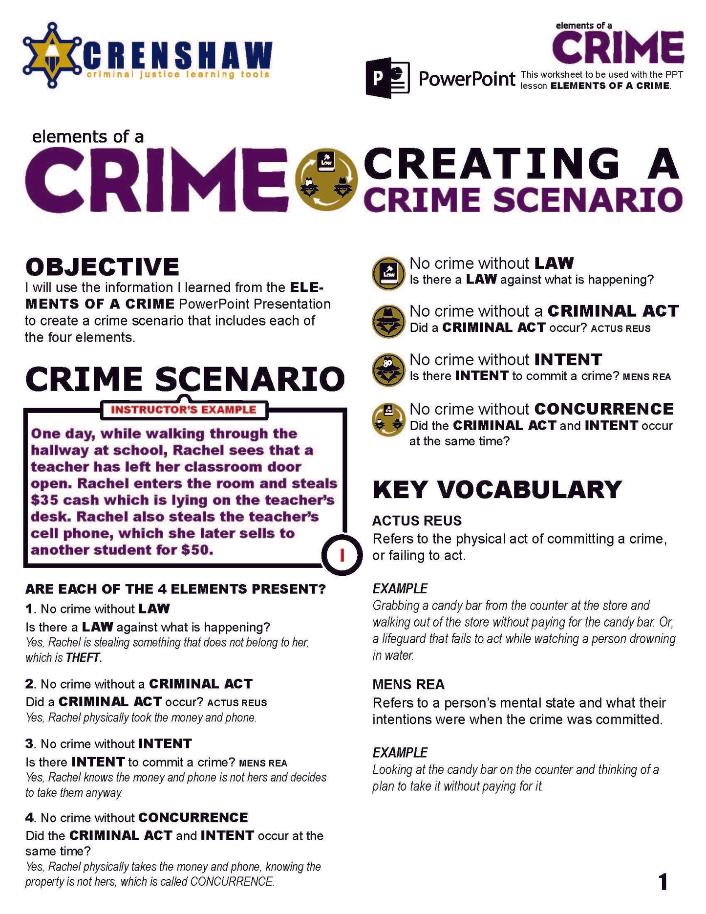 ELEMENTS OF CRIME - Criminal Justice PowerPoint Lesson