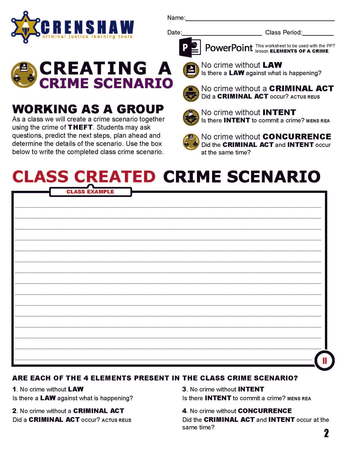 ELEMENTS OF CRIME - Criminal Justice PowerPoint Lesson