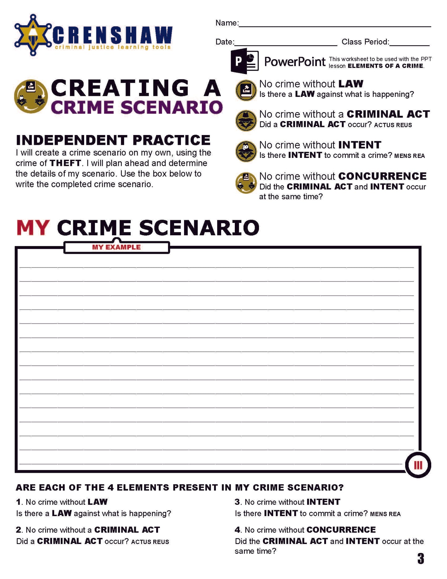 ELEMENTS OF CRIME - Criminal Justice PowerPoint Lesson