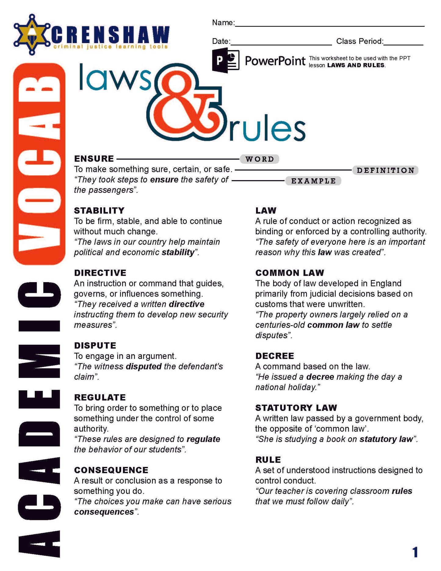 Laws and Rules - Criminal Justice PowerPoint Lesson