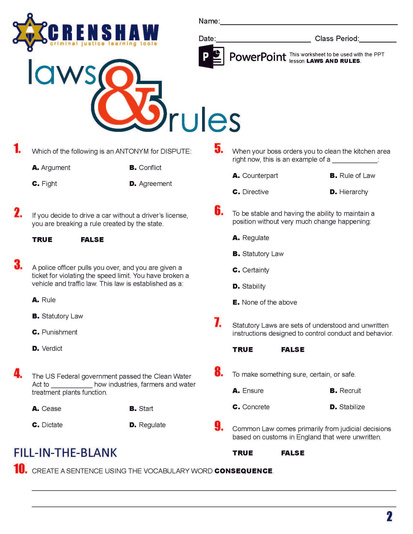 Laws and Rules - Criminal Justice PowerPoint Lesson