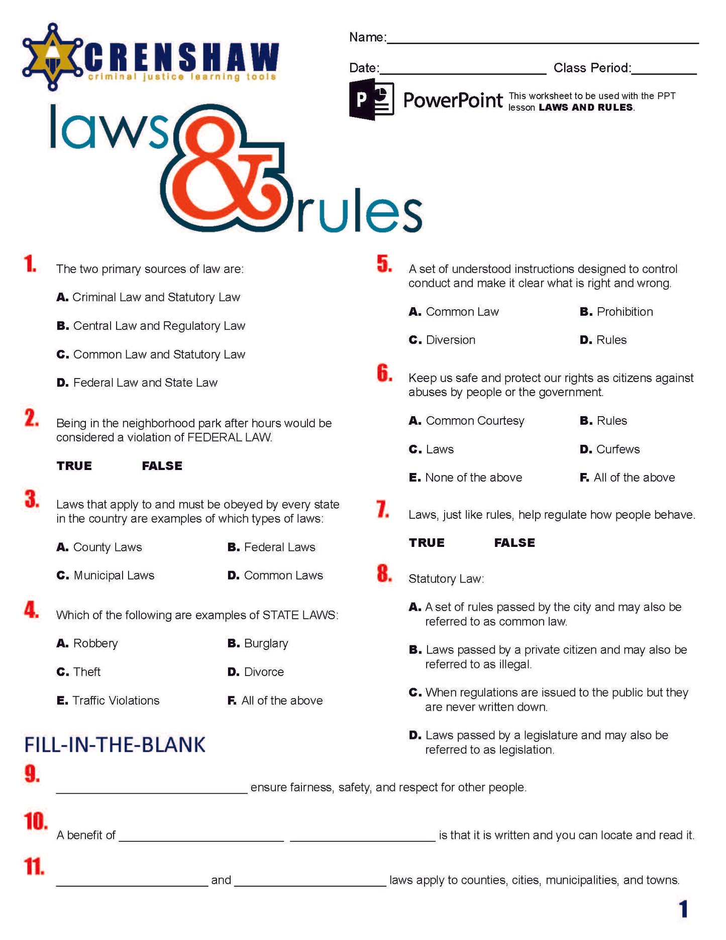 Laws and Rules - Criminal Justice PowerPoint Lesson