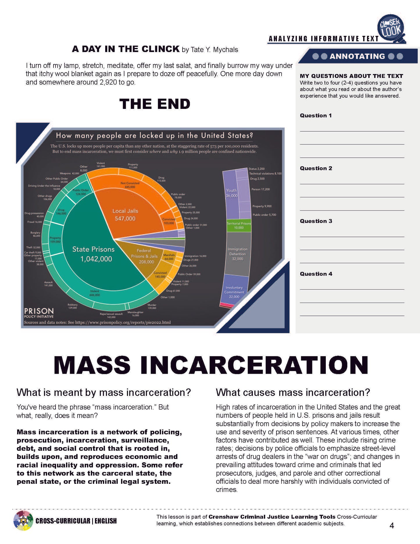 A DAY IN THE LIFE OF AN INMATE Cross-Curricular Lesson and Handouts