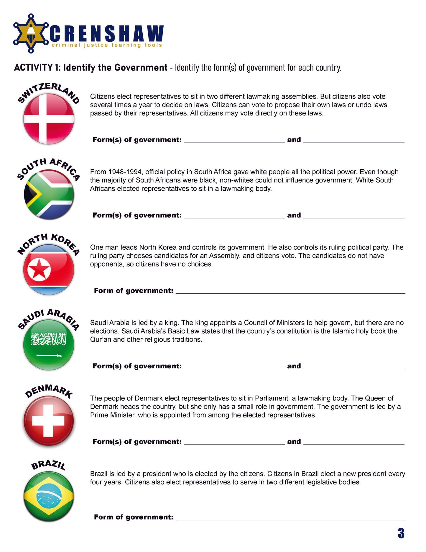 Who's Running the Government - Criminal Justice Worksheet and Answer Key