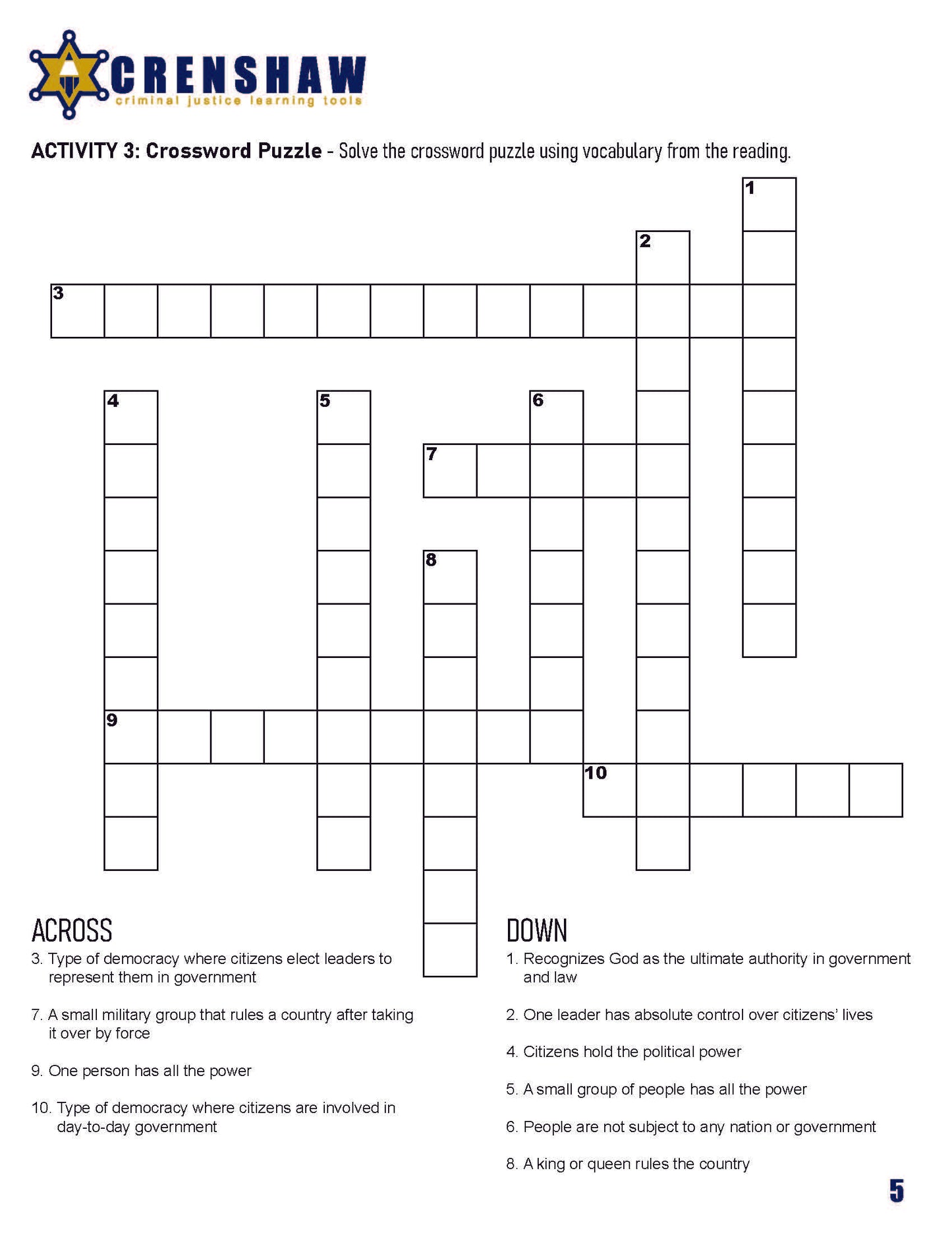 Who's Running the Government - Criminal Justice Worksheet and Answer Key