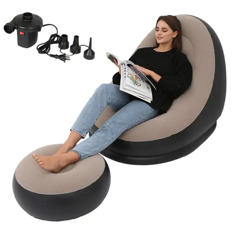 2 PC Inflatable Sofa Deck Chair & Foot Stool